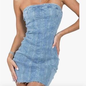Blue denim tube dress